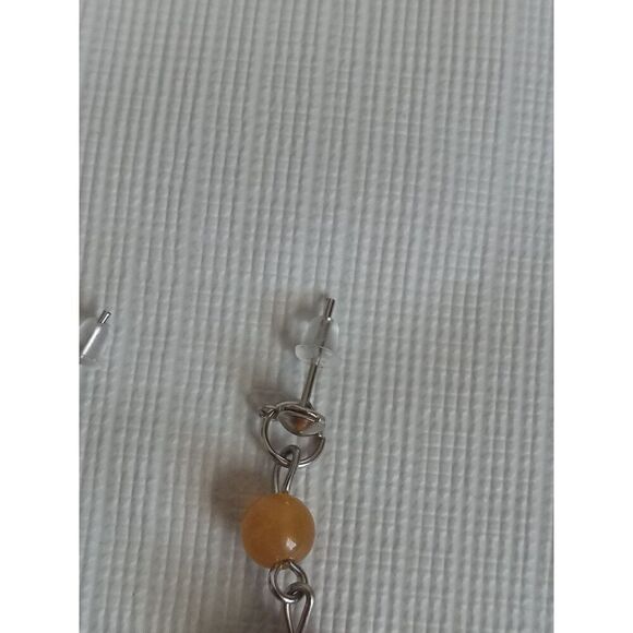 Red Round and Orange Cube Beaded Post Backs Dangle Style Lightweight Earrings - Picture 7 of 11